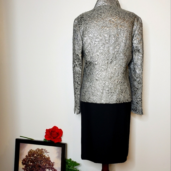 Lafayette 148 Silver Shimmer Mandarin Jacket Wool Luxury Asian Office Spring - Picture 6 of 15